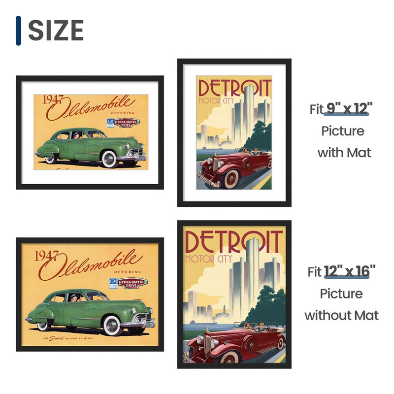 ENJOYBASICS 12x16 Picture Frame, Display Poster 9x12 with Mat or 12 x 16 Without Mat, Wall Gallery Photo Frames, Black, 2 Pack - Image 5